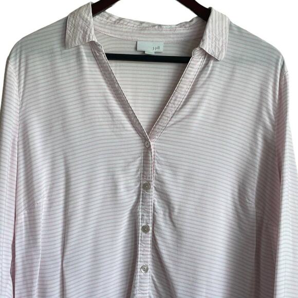J Jill Women Tunic Top L‎ Pink Striped Button Up Rayon Coastal Preppy Beachy - Picture 15 of 15